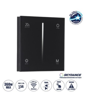 GloboStar® 71453 S1-T SKYDANCE AC Smart RF 2.4Ghz & Αφής - Touch Triac Dimming AC100-240V σε AC100-240V 1 x 1.5A 360W - Max 1.5A 360W - IP20 - Μαύρο Σώμα - Μ8.5 x Π8.5 x Υ3.2cm - 5 Years Warranty